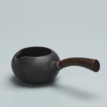 晨翔 公道杯 陶瓷分茶器木把側把均杯黑陶公杯大號茶海功夫茶具