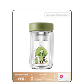 stanchion森系女生雙層玻璃杯可愛軟萌辦公室帶茶隔鵝蛋泡茶杯子