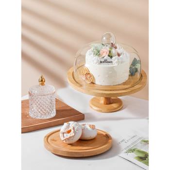 高腳甜品木架子生日試吃盤玻璃罩