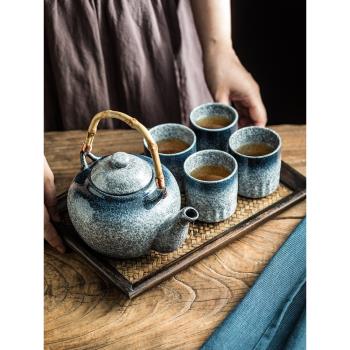 大容量茶壺陶瓷壺 復古日式功夫茶壺竹柄手提壺沖茶壺喝茶單壺