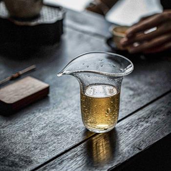 飴山琉璃氣泡公道杯高款撇口公杯高檔手工分茶器日式玻璃勻杯茶海