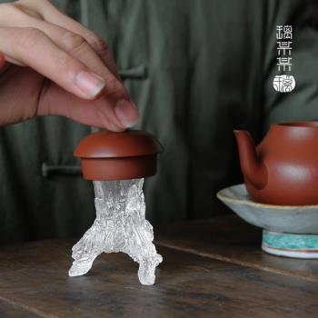 古法琉璃蓋置禪意壺蓋託茶托手工玻璃茶寵茶道擺件復古茶具蓋擱架