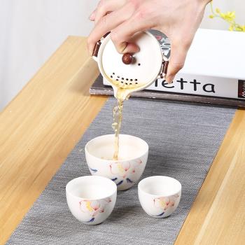 陶瓷過濾茶壺旅行茶具套裝便攜快客杯一壺三杯人家用辦公室泡茶壺