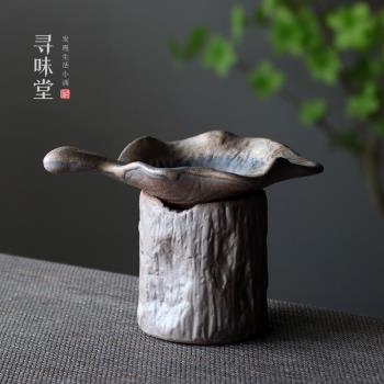 鎏金粗陶茶漏｜復古手工中式古早燒鐵釉茶濾網陶瓷功夫茶具過濾器