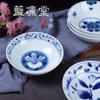 日本進口陶瓷缽碗美濃燒餐具藍凜堂麵碗沙拉碗日式和風家用湯缽碗
