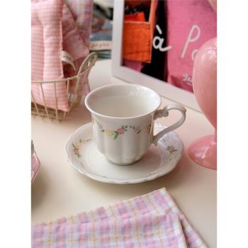 FHOME 法式復古浮雕碎花陶瓷咖啡杯碟套裝下午茶水杯少女心杯子