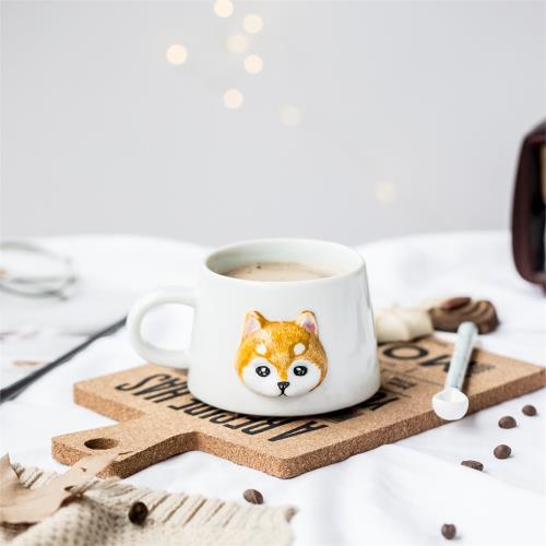 原來是泥|原創設計創意手工趣味貓咪咖啡杯情侶陶瓷水杯帶勺禮物