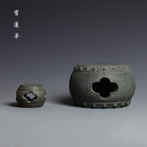 青石梅花石鼓墩 手工石雕托座擺件 蓋置茶寵 茶托 石鎮紙石手把件