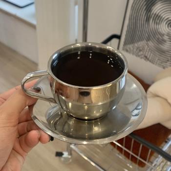 韓式小眾ins風咖啡杯碟套裝復古不銹鋼冰美式咖啡杯小下午茶杯子
