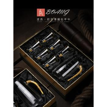 金箔白酒杯套裝玻璃小號一口杯家用無鉛水晶分酒器子彈杯酒盅禮盒