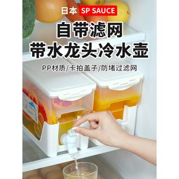日本SP SAUCE冷水壺帶龍頭放冰箱家用裝涼水桶耐高溫冰水涼茶壺夏