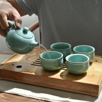 涵青堂龍泉青瓷一壺四杯手工祥雲茶具陶瓷家用泡茶器帶茶盤禮盒裝