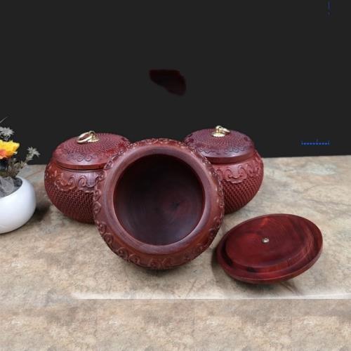 贊比亞血檀雕花茶葉罐非洲紫檀密封儲物罐紅木圍棋罐家居工藝禮品