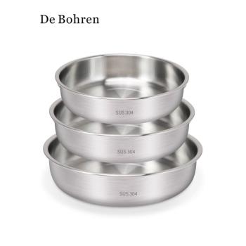 DeBohren304不銹鋼蒸盤家用圓形平底蒸糕盆加厚加深菜盤蒸魚圓盤