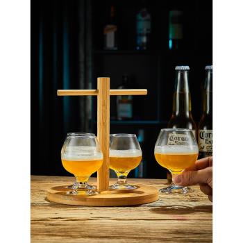 精釀啤酒杯木託杯架品嘗試飲杯套裝商用創意酒館小容量玻璃杯
