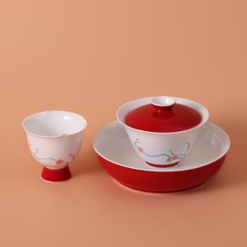 2025年新款茶具套裝有田燒巖茶蓋碗釉下彩手繪梅花小容量泡茶碗杯