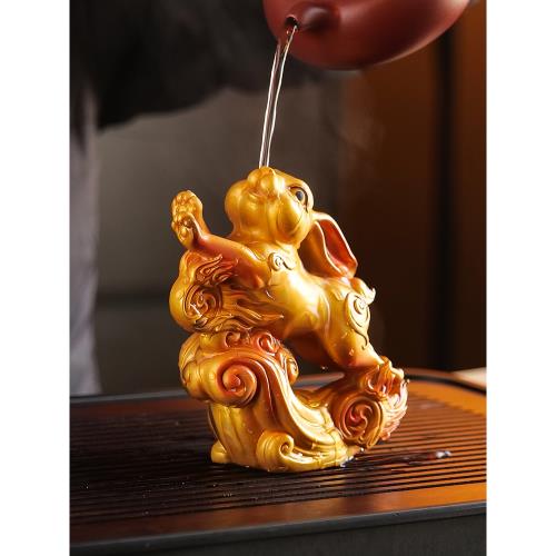 突飛猛進兔子變色茶寵擺件精品可養茶玩兔年生肖兔茶具茶盤裝飾品