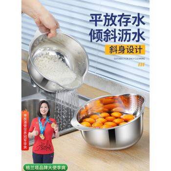 加厚不銹鋼淘米盆洗米篩加厚家用廚房打蛋洗菜果蔬籃瀝水器湯漏盆