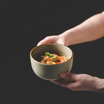 日式米飯碗 復古粗陶碗5英寸創意日系小湯碗家用餐具 厚實點心碗
