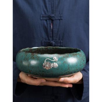 黛綠釉大號陶瓷茶洗水盂杯洗茶渣缸水洗日式功夫茶具茶道配件建水