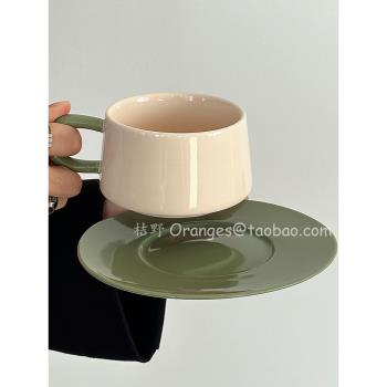 Oranges 初秋輕復古小眾杏綠色咖啡杯碟套裝陶瓷拿鐵杯下午茶水杯