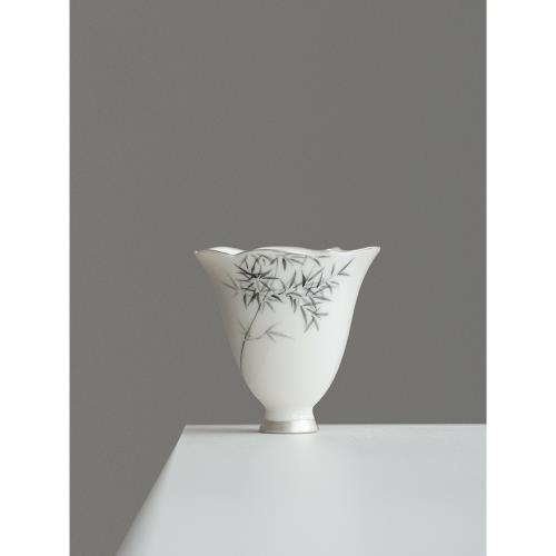 棠頌丨茶杯純手工陶瓷高足鎏銀杯手繪竹子家用主人杯單杯品茗杯