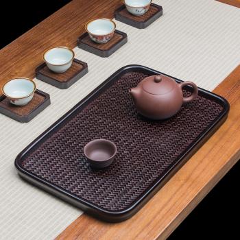 竹編中式託盤墊子 長方形幹泡臺 功夫茶具零配 家用水杯竹製茶盤