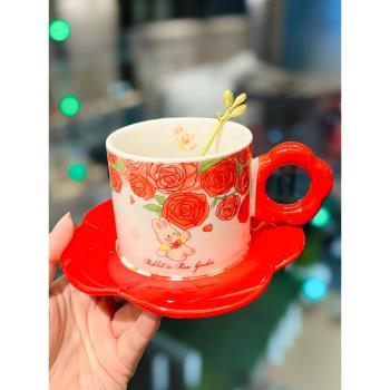 網紅小兔子可愛少女心水杯節日送女友閨蜜高檔禮品咖啡杯碟禮盒裝
