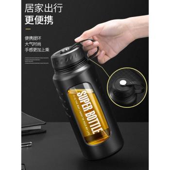 日本潮牌GM玻璃杯1000ML大容量雙層防摔隔熱水杯男女便攜泡茶杯子