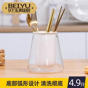北歐陶瓷瀝水筷子筒玻璃筷子籠家用廚房瀝水架創意筷子勺子收納盒
