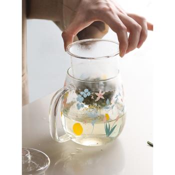 藍蓮花家居玻璃茶壺泡茶大容量過濾花茶煮茶壺茶具茶杯耐熱單壺