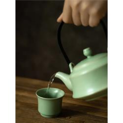 上林湖越窯青瓷青釉提梁茶具寧波非遺1壺4杯寧波慈溪特產伴手禮|整套