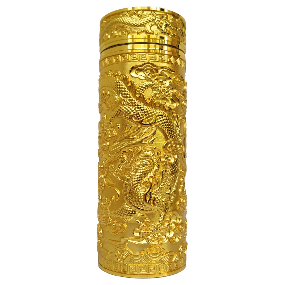 高檔純銀保溫杯999銀離子水杯雪花銀男女龍鳳呈祥金色禮品杯子|保溫杯
