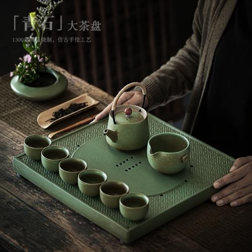 尚巖陶瓷功夫茶具茶盤家用小型茶臺排水茶托盤簡約復古干泡盤中式