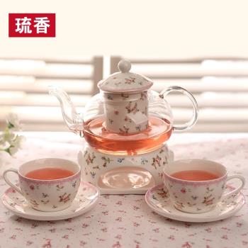田園碎花泡花果茶玻璃杯套裝陶瓷過濾膽加熱壺杯整套花茶茶具禮盒