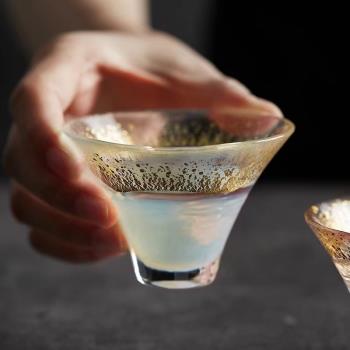 ins佐木手工水晶玻璃金箔八千代清酒杯富士山杯招福杯禮盒裝酒杯