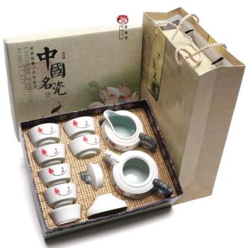 高檔龍壺雪花釉白色陶瓷整套功夫茶具禮盒套組商務活動送禮家用