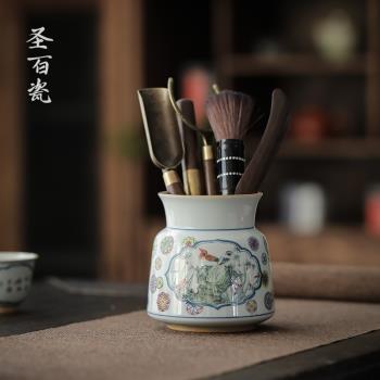 青花茶道六君子套裝功夫茶具黑檀木配件茶夾茶勺普洱茶刀茶具零配