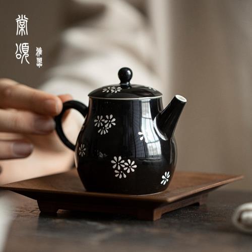 棠頌丨中式純銀手繪茶壺復古手工陶瓷泡茶單壺帶過濾家用功夫茶具