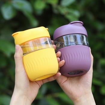 網紅雙飲玻璃吸管水杯夏季 透明可愛大肚ins風隔熱杯子泡咖啡森系