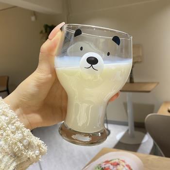【老闆娘自留款可愛】網紅同款可愛圓圓小熊玻璃杯家用ins冷飲甜