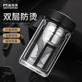 雙層隔熱玻璃杯個人專用男士商務辦公家用泡茶水杯子加厚帶蓋夏季