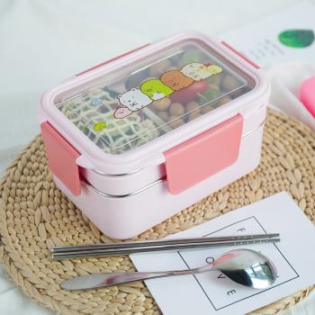 韓式不銹鋼成人飯盒小學生防燙長方形便當盒保溫帶蓋塑膠餐盒單層