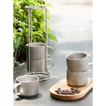 304不銹鋼咖啡杯可折疊杯子便攜雙層隔熱杯戶外水杯復古收納架杯