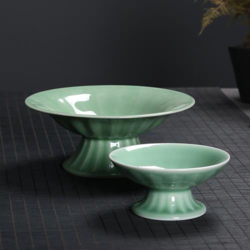 慈品 龍泉產地青瓷高腳盤 供盤供奉供佛盤子陶瓷供果盤茶點糕點盤