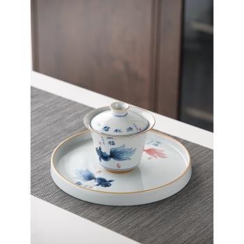 三才碗陶瓷茶具蓋碗手抓壺泡茶蓋杯中式家用會客二才蓋碗壺承防燙