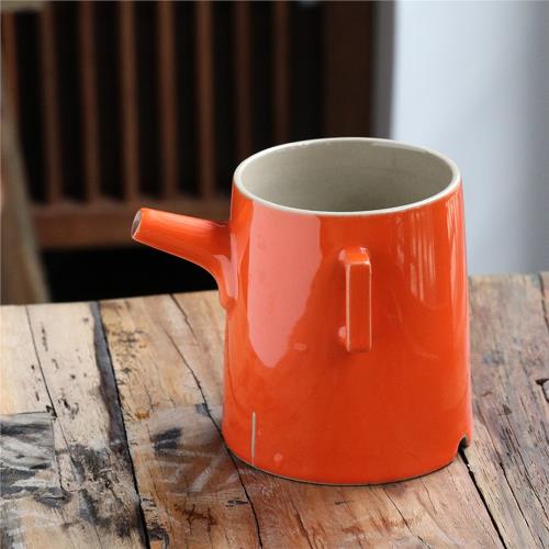 粗陶路寶釉橙色中式創意手抓茶海陶瓷精致分茶器純色復古風公道杯