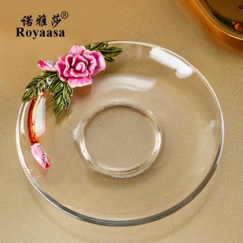 琺瑯彩水杯墊子單個甜品蛋糕零食乾果創意咖啡杯碟玻璃家用小號盤