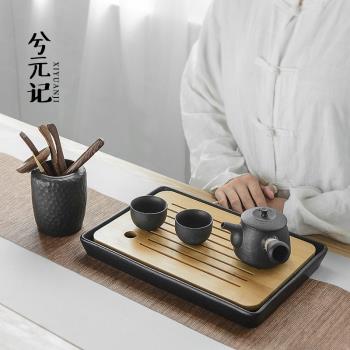 茶盤家用竹製託盤茶海小茶臺簡易陶瓷功夫茶具幹泡小型簡約瀝水盤