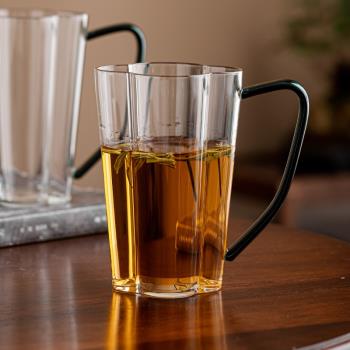 高硼矽透明玻璃杯家用水杯大容量耐高溫帶把手辦公泡茶杯子ins風